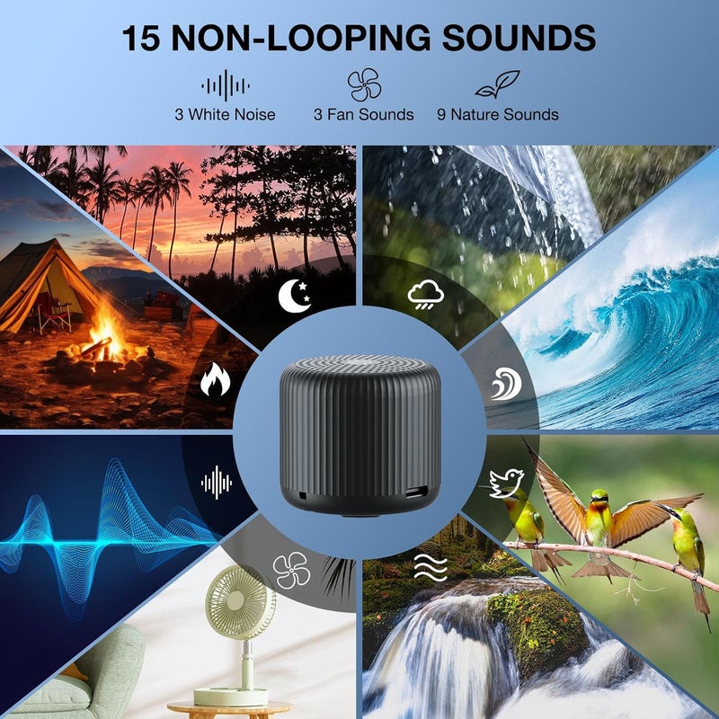 LEICEX White Noise Machine Baby Portable Sound Machine, Travel Sound Machine,15 Non-Looping Sound Timer and Memory Play, Mini White Noise Machine for Sleeping Office Travel （Black） - Image 3